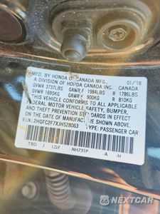 Zdjęcie 12 z 12 samochodu: 2018 HONDA CIVIC EX VIN:2HGFC2F7XJH528063 - miniatura