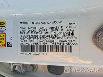 Zdjęcie 12 z 12 samochodu: 2019 HONDA ACCORD SPORT VIN:1HGCV1F33KA033546 - miniatura