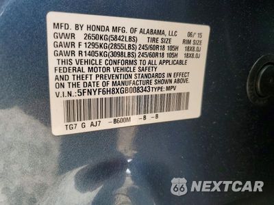 Zdjęcie 13 z 13 samochodu: 2016 HONDA PILOT EXL VIN:5FNYF6H8XGB008343 - miniatura