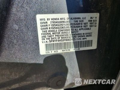 Zdjęcie 12 z 12 samochodu: 2015 HONDA PILOT EXL VIN:5FNYF4H53FB002425 - miniatura