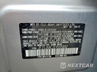 Zdjęcie 13 z 13 samochodu: 2014 SUBARU FORESTER 2.5I VIN:JF2SJAAC2EH505892 - miniatura
