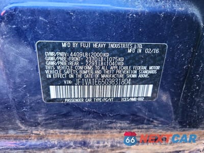 Zdjęcie 13 z 13 samochodu: 2016 SUBARU WRX PREMIUM VIN:JF1VA1E65G9831804 - miniatura