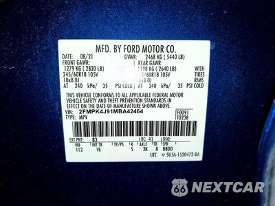 Zdjęcie 13 z 13 samochodu: 2021 FORD EDGE SEL VIN:2FMPK4J91MBA42464 - miniatura