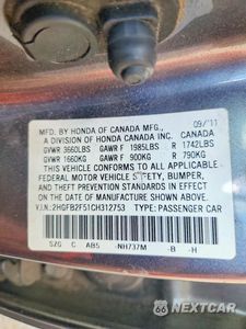Zdjęcie 12 z 12 samochodu: 2012 HONDA CIVIC LX VIN:2HGFB2F51CH312753 - miniatura