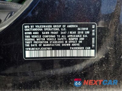 Zdjęcie 12 z 12 samochodu: 2018 VOLKSWAGEN PASSAT GT VIN:1VWJM7A31JC037601 - miniatura
