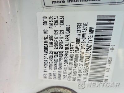 Zdjęcie 13 z 13 samochodu: 2010 HONDA CR-V EXL VIN:5J6RE4H7XAL067247 - miniatura