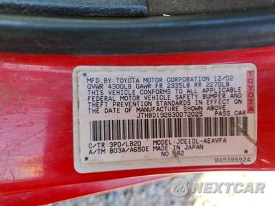 Zdjęcie 12 z 12 samochodu: 2003 LEXUS IS 300 BASE VIN:JTHBD192830072025 - miniatura