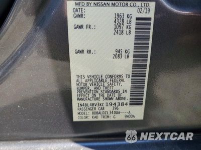 Zdjęcie 12 z 12 samochodu: 2019 NISSAN ALTIMA S VIN:1N4BL4BV3KC194384 - miniatura