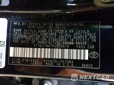 Zdjęcie 12 z 12 samochodu: 2023 TOYOTA CAMRY SE VIN:4T1G11AK7PU730570 - miniatura