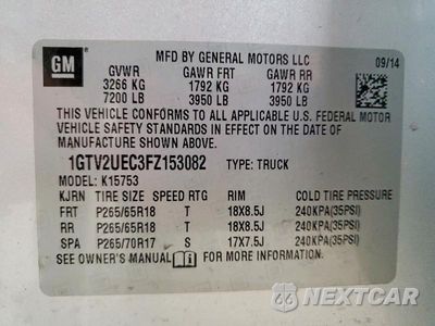 Zdjęcie 12 z 12 samochodu: 2015 GMC SIERRA K1500 SLE VIN:1GTV2UEC3FZ153082 - miniatura