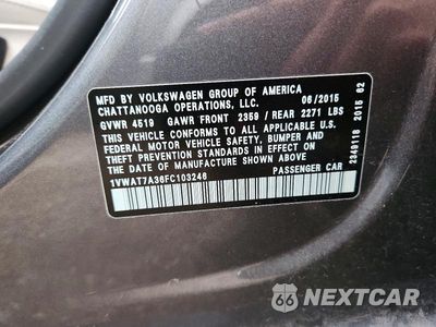 Zdjęcie 12 z 12 samochodu: 2015 VOLKSWAGEN PASSAT S VIN:1VWAT7A36FC103246 - miniatura