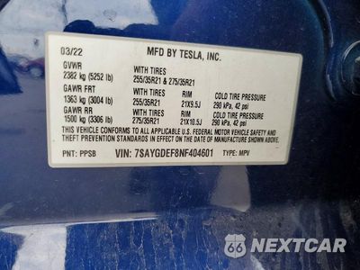 Zdjęcie 13 z 13 samochodu: 2022 TESLA MODEL Y VIN:7SAYGDEF8NF404601 - miniatura