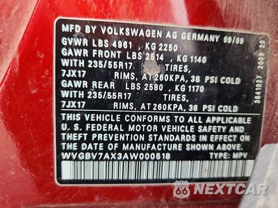 Zdjęcie 14 z 14 samochodu: 2010 VOLKSWAGEN TIGUAN SE VIN:WVGBV7AX3AW000518 - miniatura