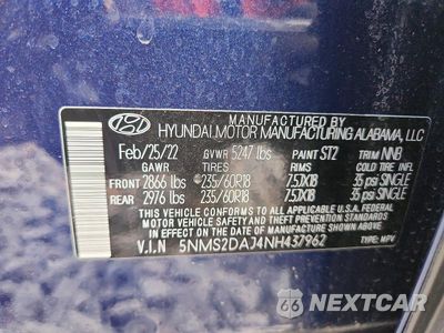 Zdjęcie 13 z 13 samochodu: 2022 HYUNDAI SANTA FE SEL VIN:5NMS2DAJ4NH437962 - miniatura