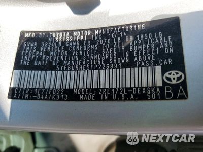 Zdjęcie 12 z 12 samochodu: 2015 TOYOTA COROLLA S PLUS VIN:5YFBURHE5FP226891 - miniatura