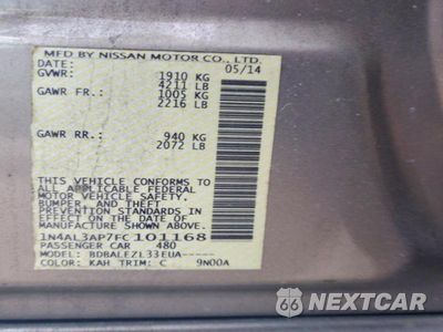 Zdjęcie 12 z 12 samochodu: 2015 NISSAN ALTIMA 2.5 S VIN:1N4AL3AP7FC101168 - miniatura