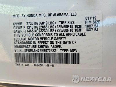 Zdjęcie 13 z 13 samochodu: 2019 HONDA ODYSSEY EXL VIN:5FNRL6H78KB072622 - miniatura