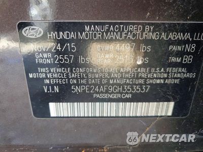 Zdjęcie 12 z 12 samochodu: 2016 HYUNDAI SONATA SE VIN:5NPE24AF9GH353537 - miniatura