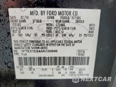 Zdjęcie 12 z 12 samochodu: 2010 FORD F150 SUPER CAB VIN:1FTEX1E84AKC00696 - miniatura