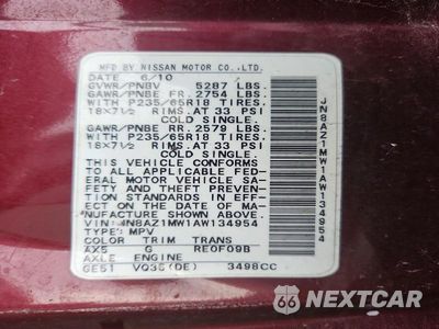 Zdjęcie 13 z 13 samochodu: 2010 NISSAN MURANO S VIN:JN8AZ1MW1AW134954 - miniatura