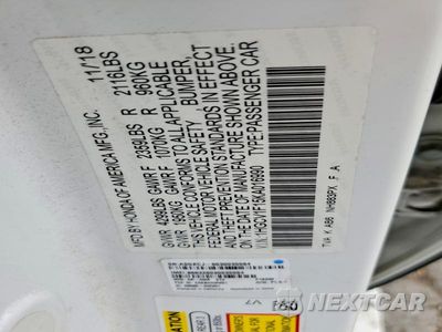 Zdjęcie 12 z 12 samochodu: 2019 HONDA ACCORD LX VIN:1HGCV1F15KA016990 - miniatura