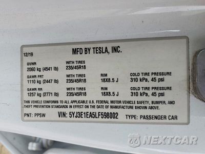 Zdjęcie 12 z 12 samochodu: 2020 TESLA MODEL 3 VIN:5YJ3E1EA5LF598002 - miniatura