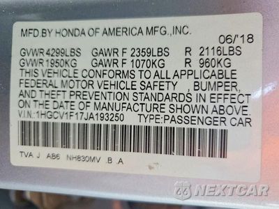 Zdjęcie 12 z 12 samochodu: 2018 HONDA ACCORD LX VIN:1HGCV1F17JA193250 - miniatura