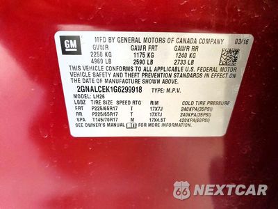 Zdjęcie 13 z 13 samochodu: 2016 CHEVROLET EQUINOX LT VIN:2GNALCEK1G6299918 - miniatura