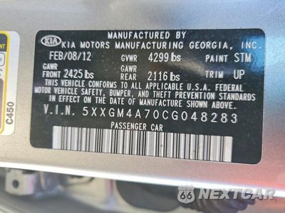 Zdjęcie 12 z 12 samochodu: 2012 KIA OPTIMA LX VIN:5XXGM4A70CG048283 - miniatura