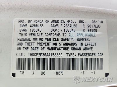 Zdjęcie 13 z 13 samochodu: 2010 HONDA ACCORD LX VIN:1HGCP2F39AA158369 - miniatura