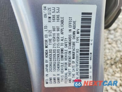 Zdjęcie 13 z 13 samochodu: 2005 HONDA CR-V LX VIN:JHLRD785X5C001363 - miniatura