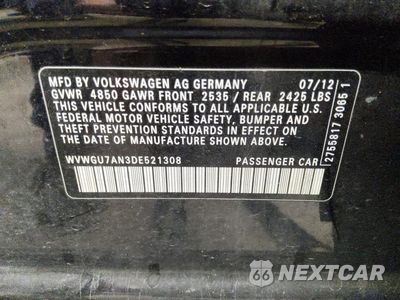 Zdjęcie 13 z 13 samochodu: 2013 VOLKSWAGEN CC VR6 4MOTION VIN:WVWGU7AN3DE521308 - miniatura