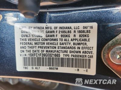 Zdjęcie 13 z 13 samochodu: 2016 HONDA CIVIC EX VIN:19XFC1F39GE021665 - miniatura