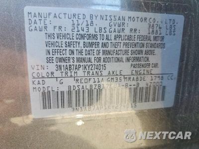 Zdjęcie 13 z 13 samochodu: 2019 NISSAN SENTRA S VIN:3N1AB7AP1KY274015 - miniatura