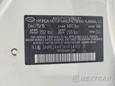 Zdjęcie 12 z 12 samochodu: 2019 HYUNDAI SONATA SE VIN:5NPE24AF3KH764702 - miniatura