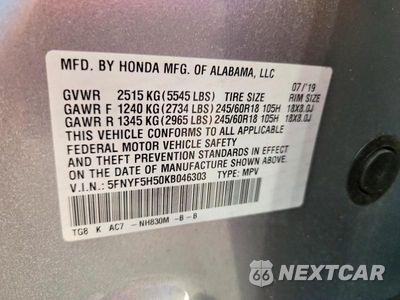 Zdjęcie 13 z 13 samochodu: 2019 HONDA PILOT EXL VIN:5FNYF5H50KB046303 - miniatura