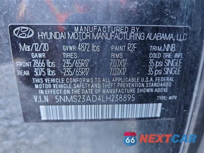 Zdjęcie 12 z 12 samochodu: 2020 HYUNDAI SANTA FE SE VIN:5NMS23AD4LH238895 - miniatura