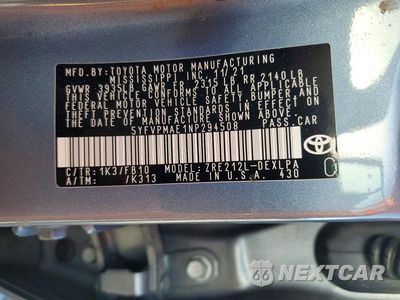 Zdjęcie 13 z 13 samochodu: 2022 TOYOTA COROLLA LE VIN:5YFVPMAE1NP294508 - miniatura