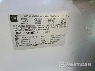 Zdjęcie 14 z 14 samochodu: 2015 CHEVROLET EQUINOX LT VIN:2GNFLGE37F6232714 - miniatura
