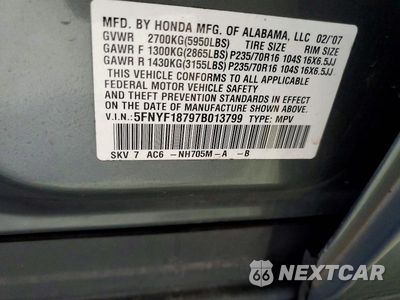Zdjęcie 13 z 13 samochodu: 2007 HONDA PILOT EXL VIN:5FNYF18797B013799 - miniatura