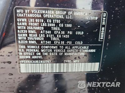 Zdjęcie 13 z 13 samochodu: 2019 VOLKSWAGEN ATLAS SE VIN:1V2XR2CA3KC622757 - miniatura