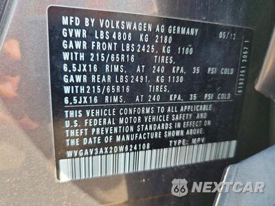 Zdjęcie 13 z 13 samochodu: 2013 VOLKSWAGEN TIGUAN S VIN:WVGAV3AX2DW624108 - miniatura