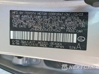 Zdjęcie 12 z 12 samochodu: 2004 LEXUS ES 330 VIN:JTHBA30G940009062 - miniatura
