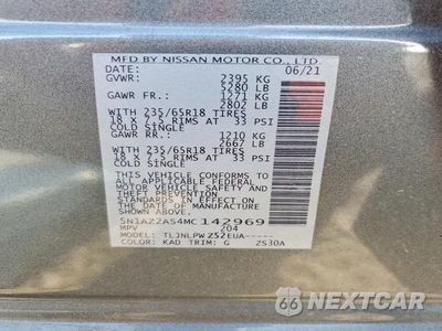 Zdjęcie 13 z 13 samochodu: 2021 NISSAN MURANO S VIN:5N1AZ2AS4MC142969 - miniatura