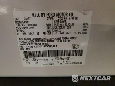 Zdjęcie 14 z 14 samochodu: 2017 FORD EXPLORER XLT VIN:1FM5K8D82HGC50451 - miniatura