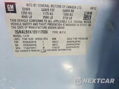 Zdjęcie 13 z 13 samochodu: 2014 CHEVROLET EQUINOX LT VIN:2GNALBEK1E6117609 - miniatura