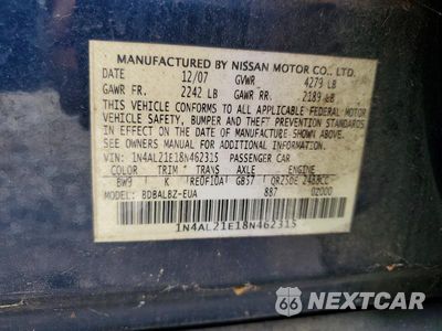 Zdjęcie 12 z 12 samochodu: 2008 NISSAN ALTIMA 2.5 VIN:1N4AL21E18N462315 - miniatura