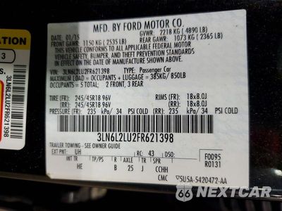 Zdjęcie 12 z 12 samochodu: 2015 LINCOLN MKZ HYBRID VIN:3LN6L2LU2FR621398 - miniatura