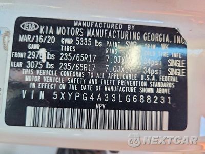 Zdjęcie 14 z 14 samochodu: 2020 KIA SORENTO LX VIN:5XYPG4A33LG688231 - miniatura
