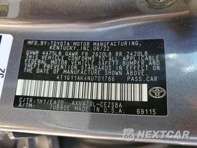 Zdjęcie 12 z 12 samochodu: 2022 TOYOTA CAMRY SE VIN:4T1G11AK4NU701766 - miniatura